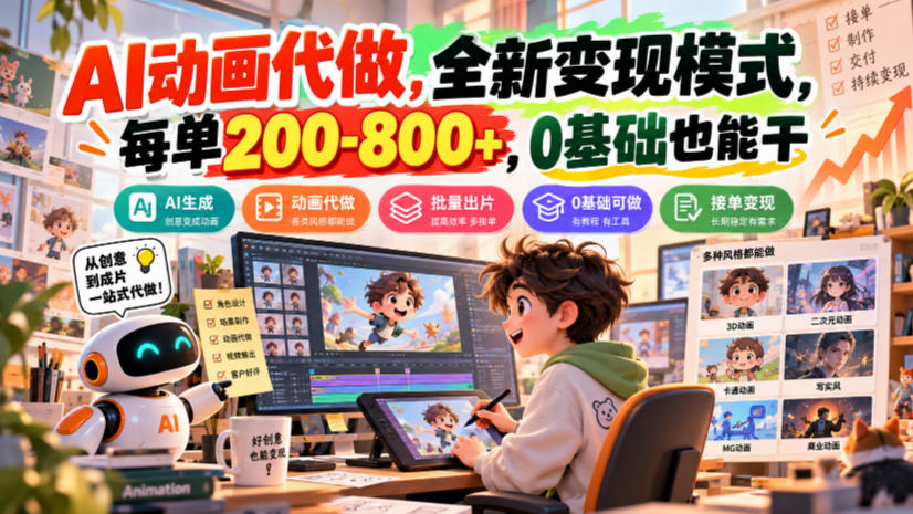 AI动画代做,全新变现模式,每单200-800+,0基础也能干【揭秘】-优优云创网