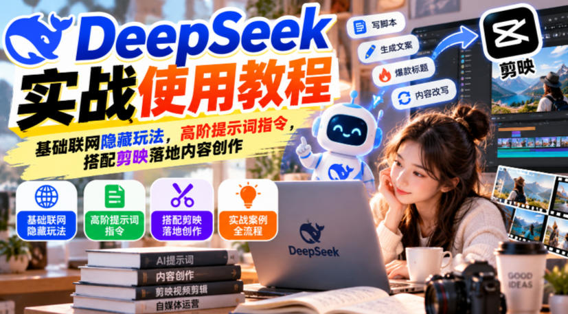 DeepSeek实战使用教程|基础联网隐藏玩法,高阶提示词指令,搭配剪映落地内容创作-优优云创网