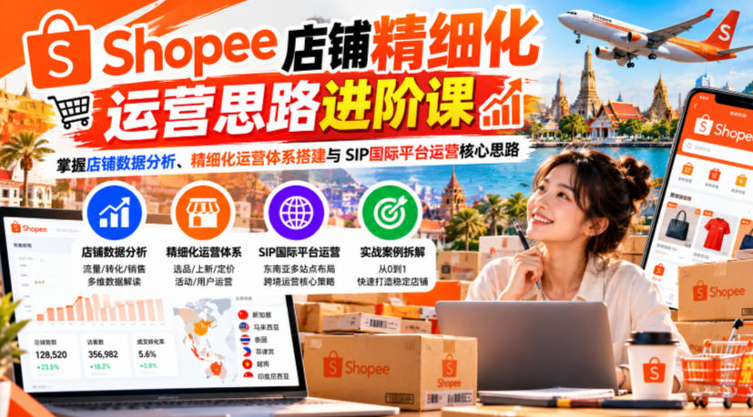 Shopee店铺精细化运营思路进阶课,掌握店铺数据分析、精细化运营体系搭建与SIP国际平台运营核心思路-优优云创网