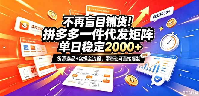 不再盲目铺货！拼多多一件代发矩阵落地攻略，提供优质货源店铺运营全流程，零基础可直接复制-优优云创网