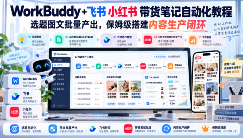 WorkBuddy+飞书小红书带货笔记自动化教程,选题图文批量产出,保姆级搭建内容生产闭环【文档】-优优云创网