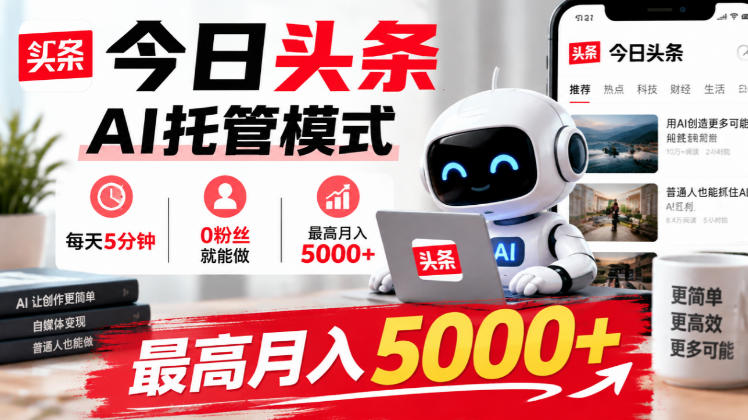 今日头条AI托管模式，每天5分钟，0粉丝就能做，最高月入5000+【揭秘】-优优云创网