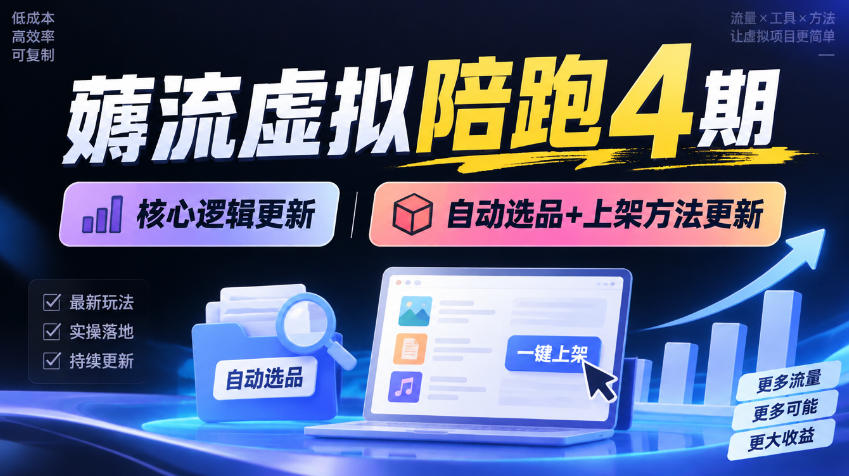 薅流虚拟陪跑4期丨核心逻辑更新丨自动选品+上架方法更新-优优云创网