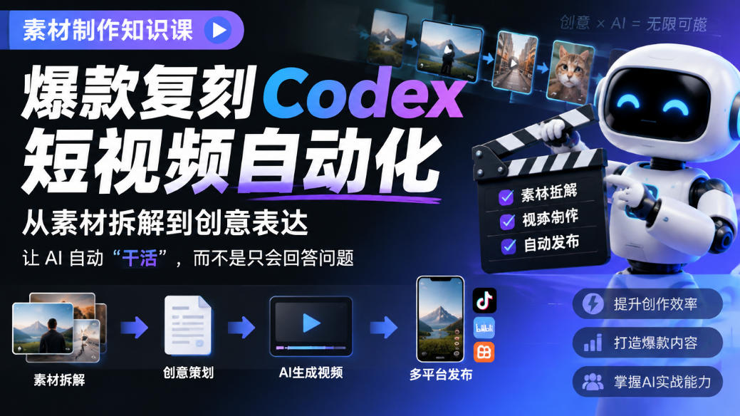 素材制作知识课,爆款复刻Codex短视频自动化,从素材拆解到创意表达,让AI自动“干活”,而不是只会回答问题-优优云创网