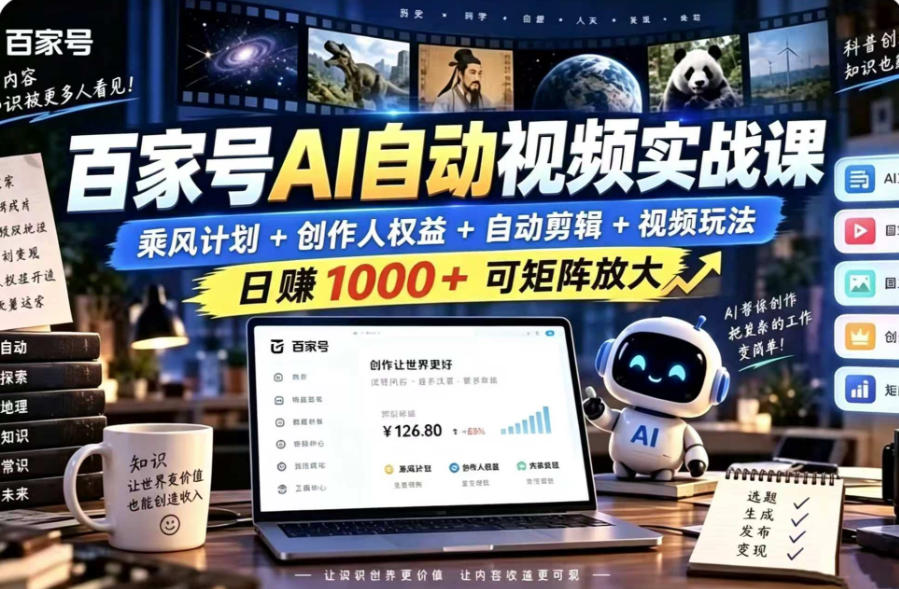 百家号自动矩阵玩法，长期可以做的项目，日入1k+，真正的睡后收入-优优云创网