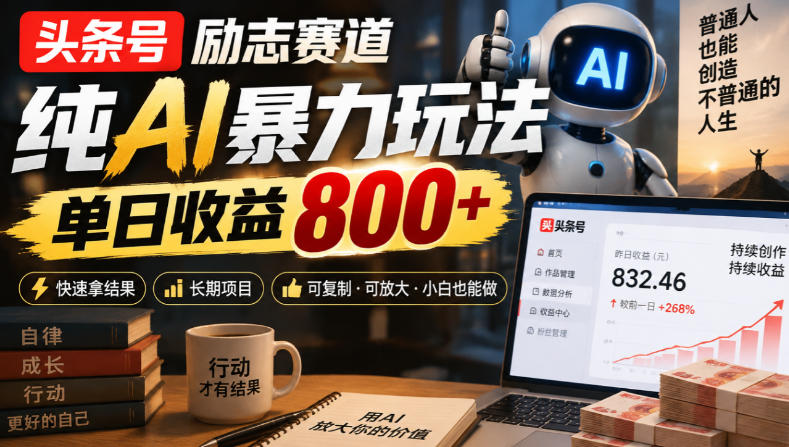 头条号励志赛道，纯AI暴力玩法，单日收益800+，快速拿结果，长期项目-优优云创网