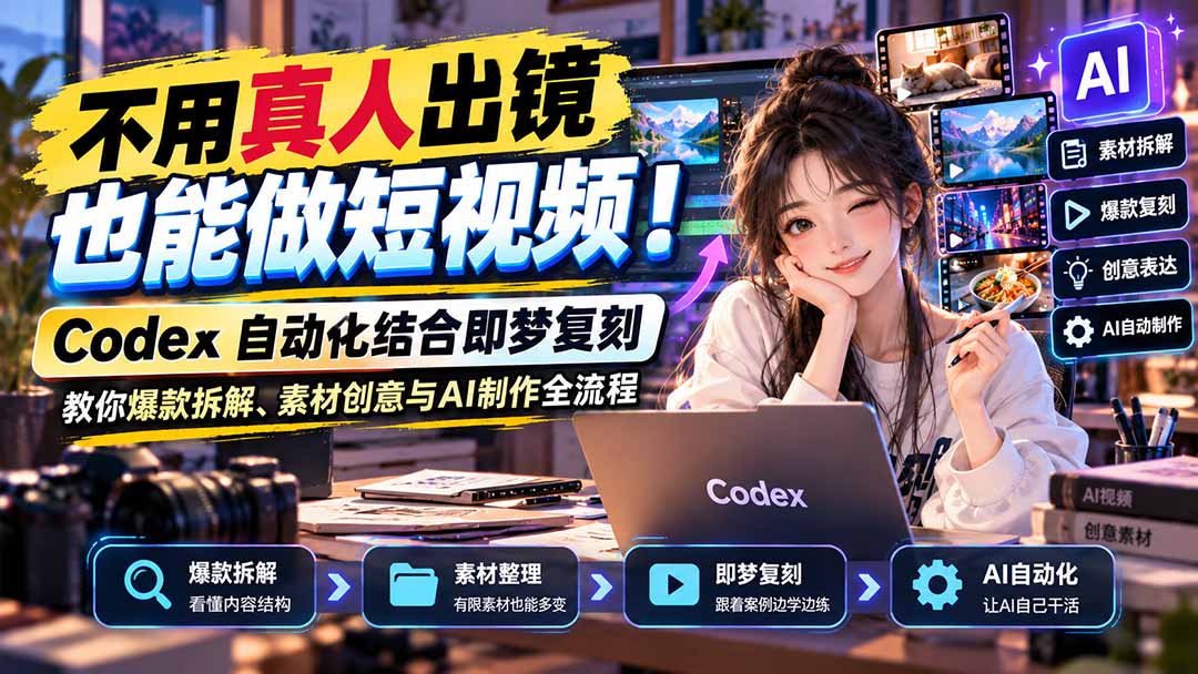 不用真人出镜也能做短视频！Codex自动化结合即梦复刻，教你爆款拆解、素材创意与AI制作全流程-优优云创网