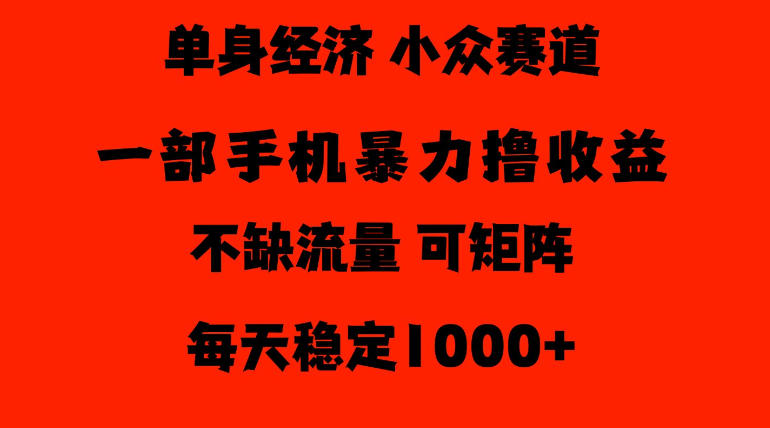 26年暴力单身经济,稳定日入500-1k,不缺流量,流量极大,冷门小众赛道,门槛低小白轻松上手【揭秘】-优优云创网