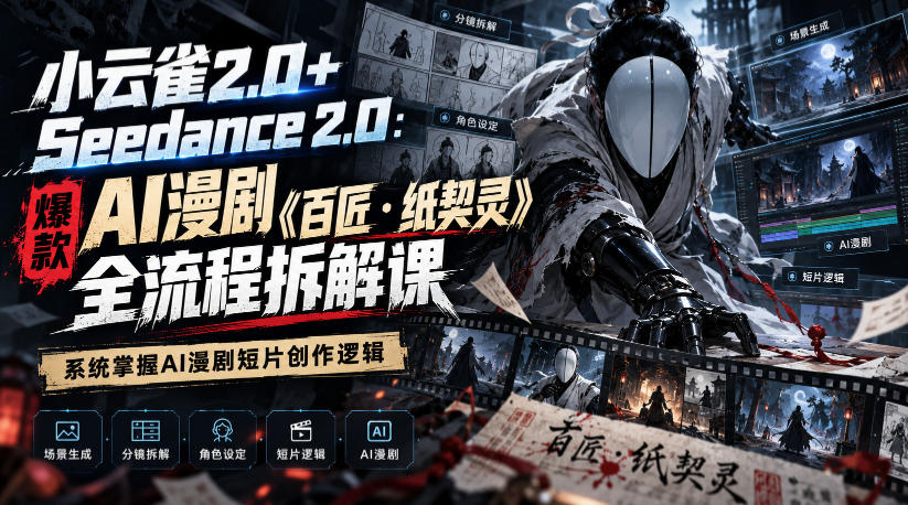 小云雀2.0+Seedance 2.0:爆款AI漫剧《百匠・纸契灵》全流程拆解课,系统掌握AI漫剧短片创作逻辑-优优云创网