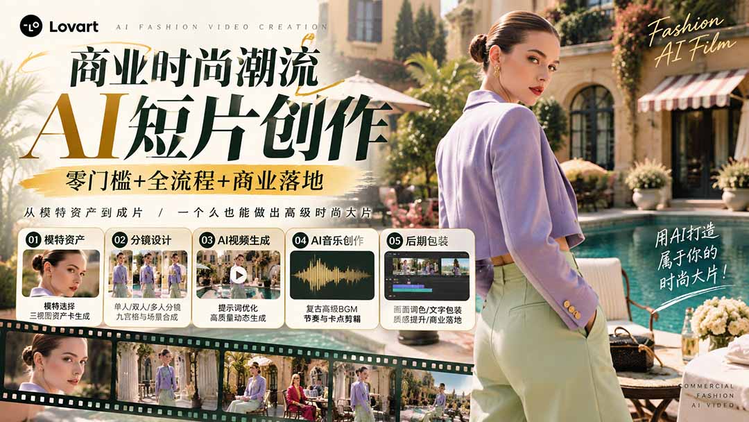 从一张模特图到高级时尚广告大片：AI三视图资产、场景合成、电影分镜、动态生成与复古音乐剪辑实战课-优优云创网