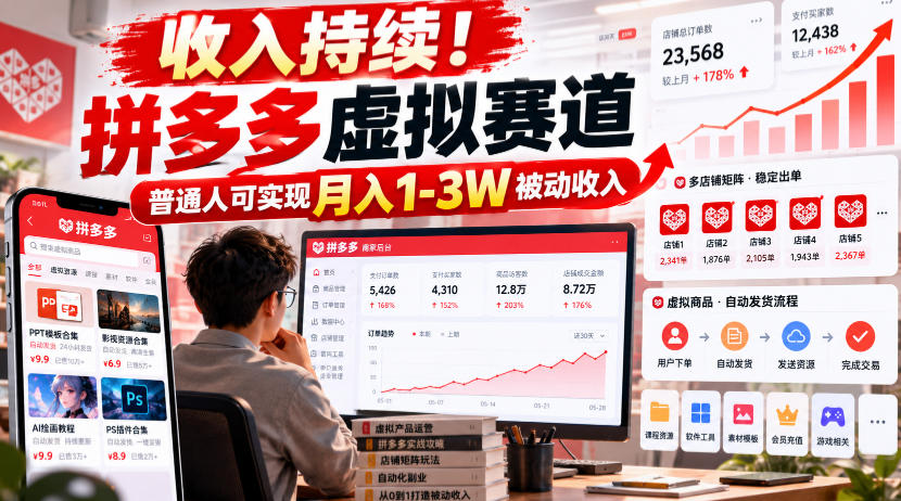 收入持续！拼多多虚拟赛道，普通人可实现月入1-3 W被动收入【揭秘】-优优云创网