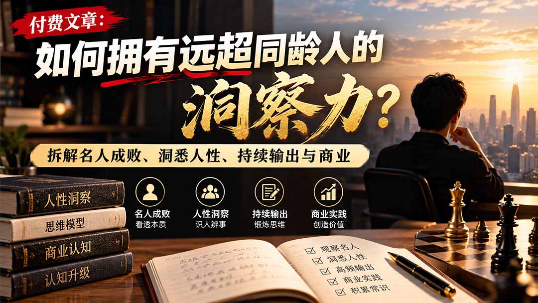 付费文章：如何拥有远超同龄人的洞察力？拆解名人成败、洞悉人性、持续输出与商业实践-优优云创网