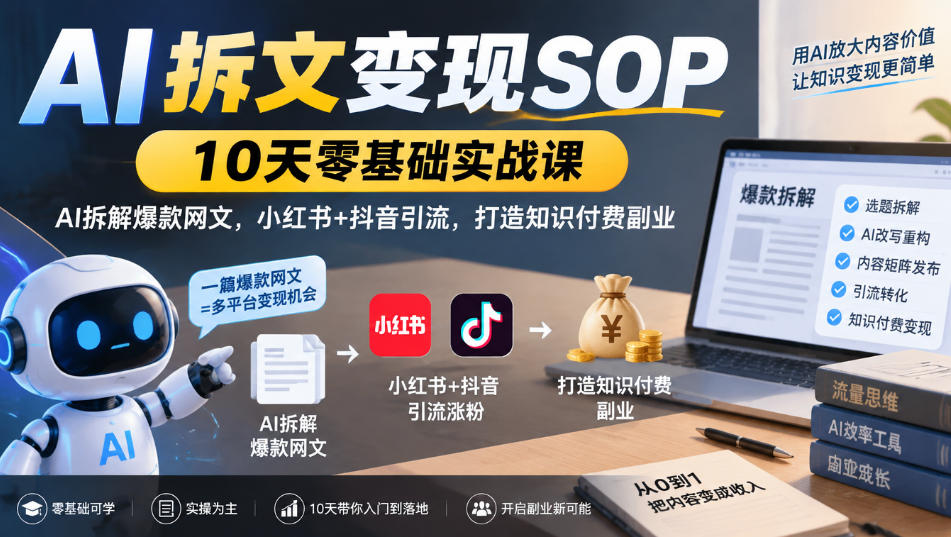 20261018120534664-d9a503095f1ca0e8a5720eb86fb681ef AI拆文变现SOP|10天零基础实战课,AI拆解爆款网文,小红书+抖音引流,打造知识付费副业