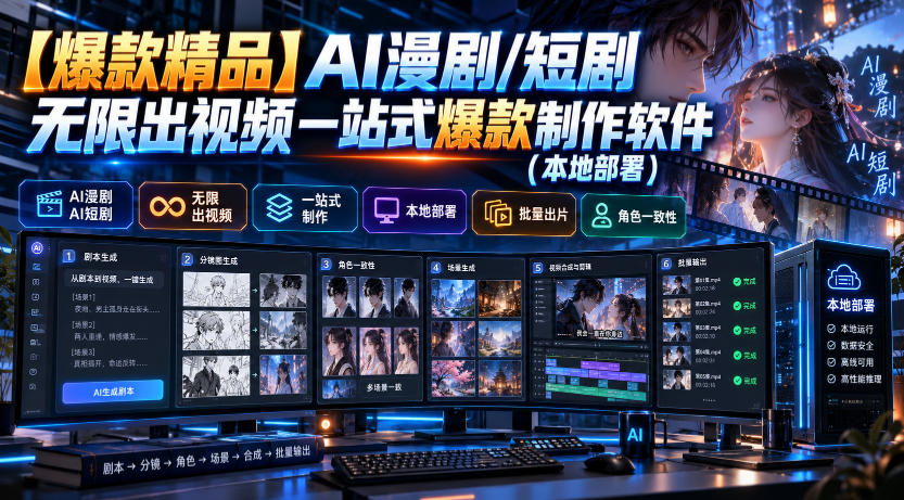 【爆款精品】AI漫剧/短剧无限出视频一站式爆款制作软件(本地部署)-优优云创网
