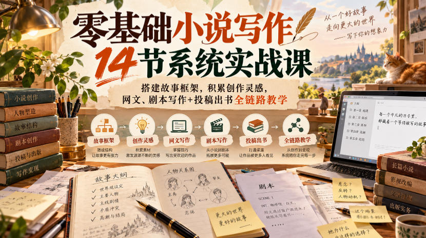 20261018161333784-3acdf0ae135328d2c5dbeee3603f9229 零基础小说写作14节系统实战课,搭建故事框架,积累创作灵感,网文、剧本写作+投稿出书全链路教学