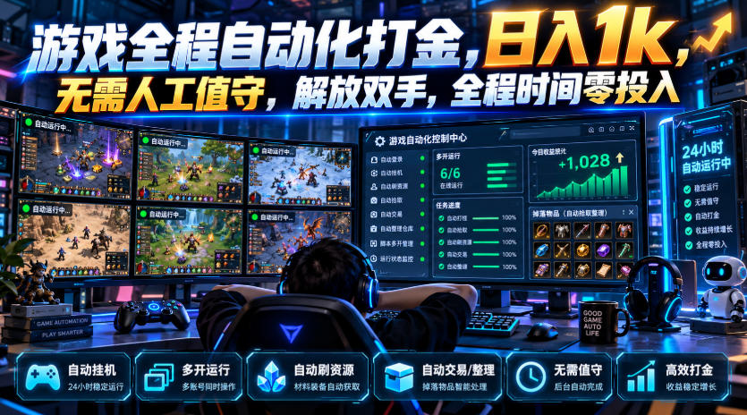 游戏全程自动化打金，日入1k，无需人工值守，解放双手，全程时间零投入【揭秘】-优优云创网