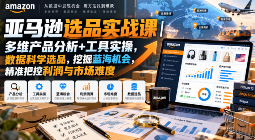 亚马逊选品实战课|多维产品分析+工具实操,数据科学选品,挖掘蓝海机会,精准把控利润与市场难度-优优云创网