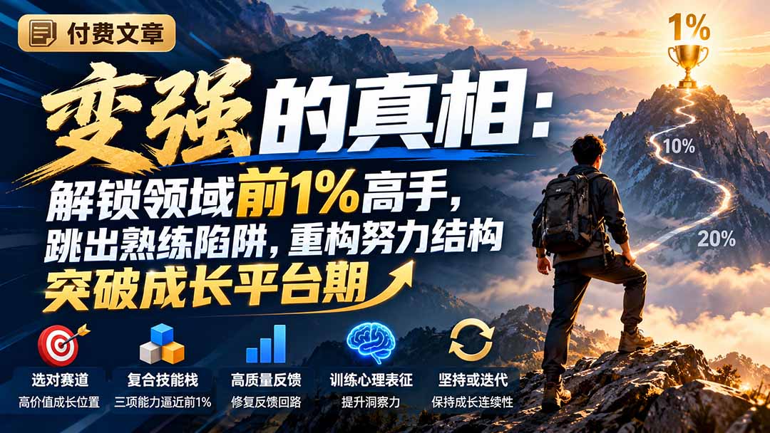 付费文章：变强的真相：解锁领域前1%高手，跳出熟练陷阱，重构努力结构突破成长平台期-优优云创网