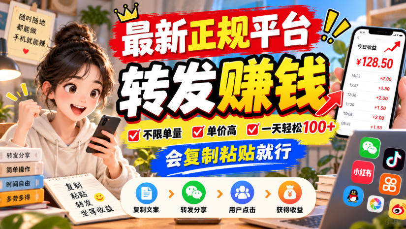 最新正规平台，转发賺钱，不限单量，单价高，一天轻松100+，会复制粘贴就行【揭秘】-优优云创网