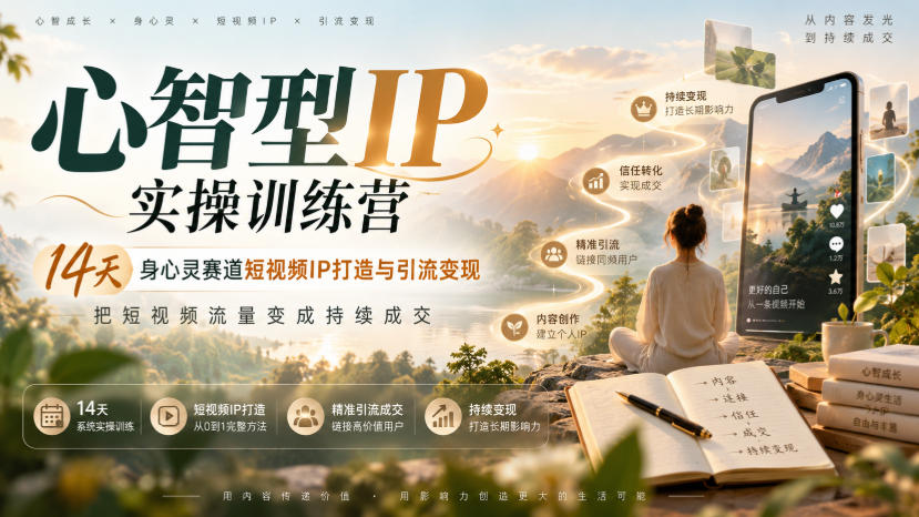 心智型IP实操训练营｜14天身心灵赛道短视频IP打造与引流变现，把短视频流量变成持续成交-优优云创网