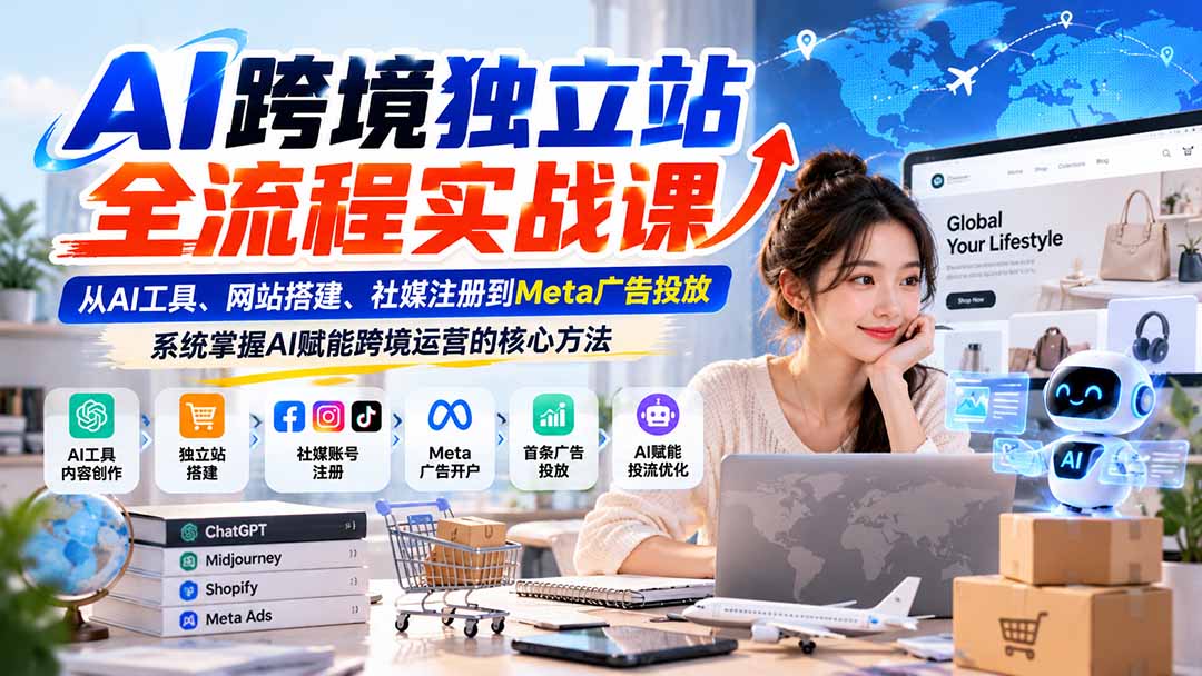 AI跨境独立站全流程实战课:从AI工具、网站搭建、社媒注册到Meta广告投放,系统掌握AI赋能跨境运营的核心方法-优优云创网