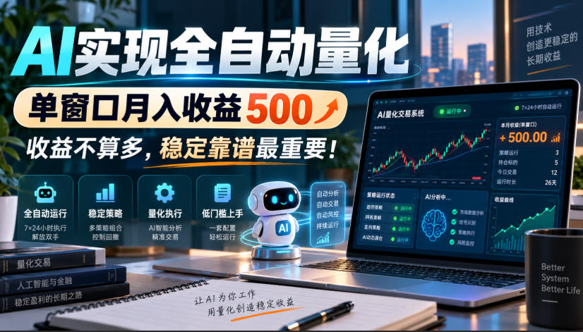 AI实现全自动量化,单窗口月入收益500,收益不算多,稳定靠谱最重要!【揭秘】-优优云创网