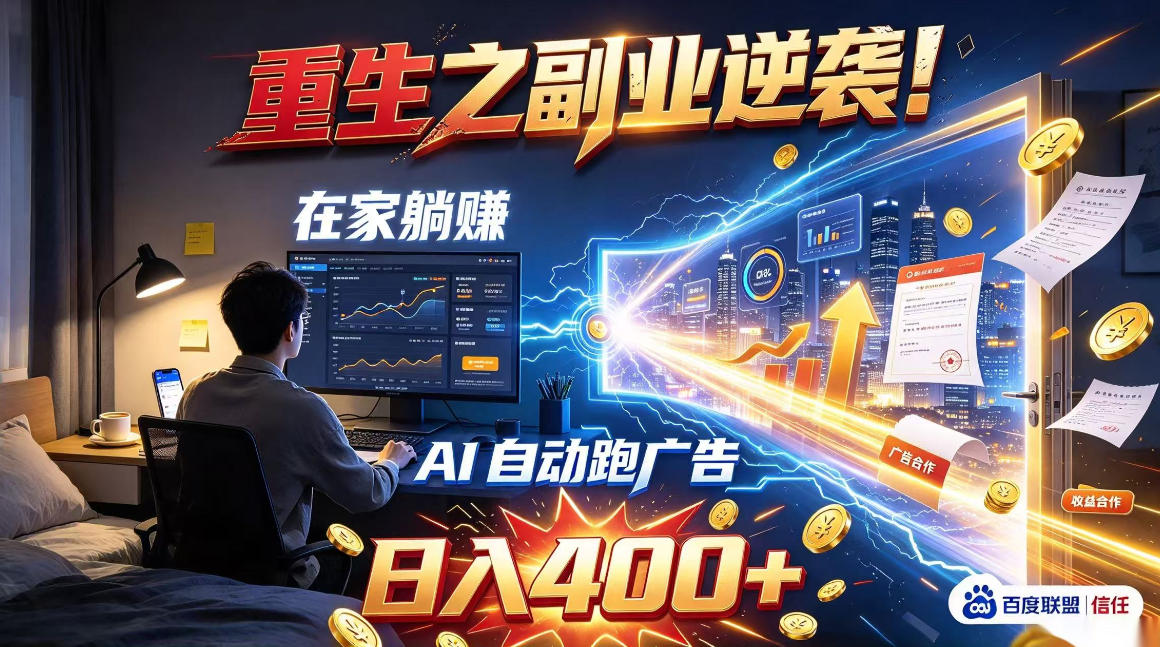 重生之副业逆袭!在家躺赚AI自动跑广告日入400+,无需人工操作【揭秘】-优优云创网