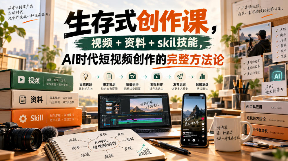 生存式创作课，视频+资料+skil技能，ai时代短视频创作的完整方法论-优优云创网