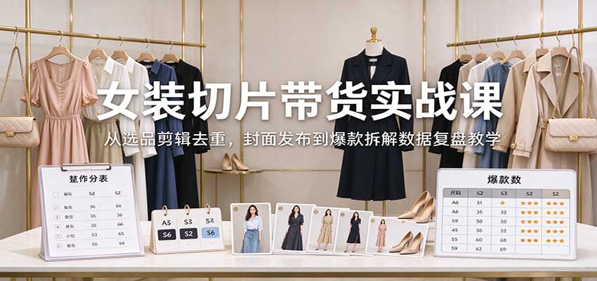 女装切片带货实战课：从选品剪辑去重，封面发布到爆款拆解数据复盘教学-优优云创网