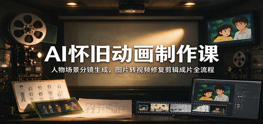 AI怀旧动画制作课:人物场景分镜生成,图片转视频修复剪辑成片全流程-优优云创网