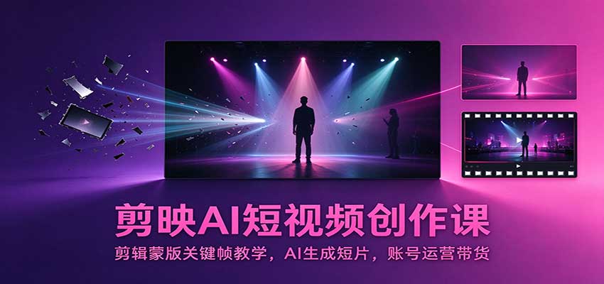 剪映AI短视频创作课：剪辑蒙版关键帧教学，AI生成短片，账号运营带货-优优云创网