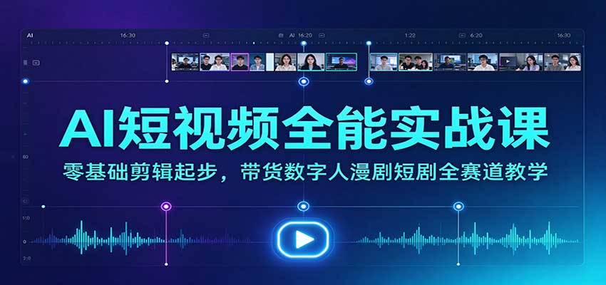 AI短视频全能实战课：零基础剪辑起步，带货数字人漫剧短剧全赛道教学-优优云创网