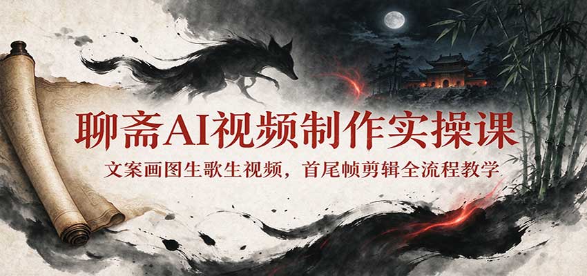 聊斋AI视频制作实操课：文案画图生歌生视频，首尾帧剪辑全流程教学-优优云创网
