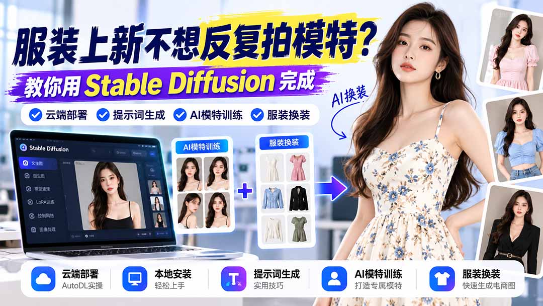服装上新不想反复拍模特？教你用Stable Diffusion完成云端部署、提示词生成、AI模特训练与换装-优优云创网