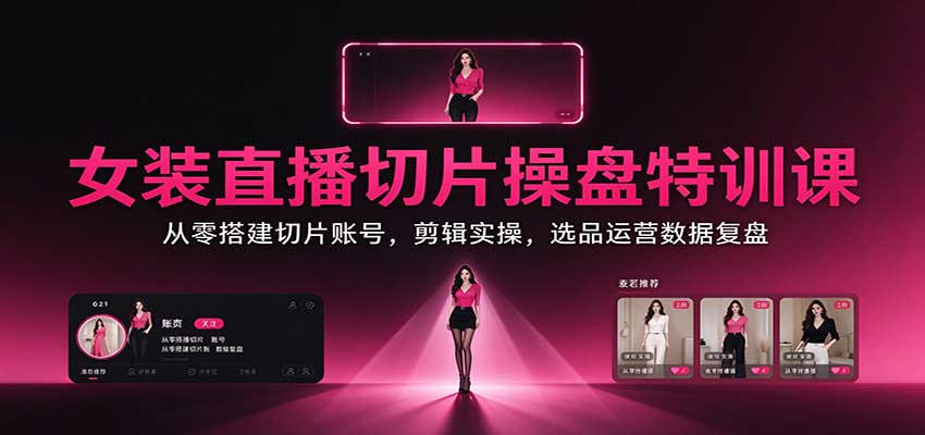 女装直播切片操盘特训课：从零搭建切片账号，剪辑实操，选品运营数据复盘-优优云创网