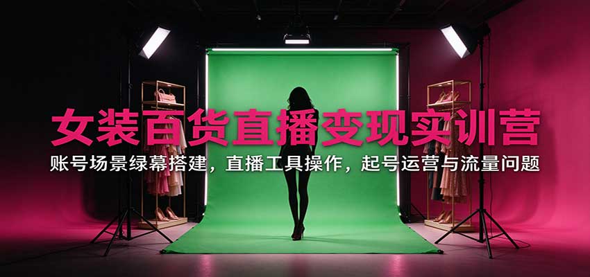 女装百货直播变现实训营：账号场景绿幕搭建，直播工具操作，起号运营与流量问题-优优云创网