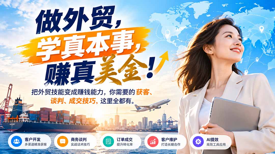 做外贸,学真本事,赚真美金!把外贸技能变成赚钱能力,你需要的获客、谈判、成交技巧,这里全都有-优优云创网