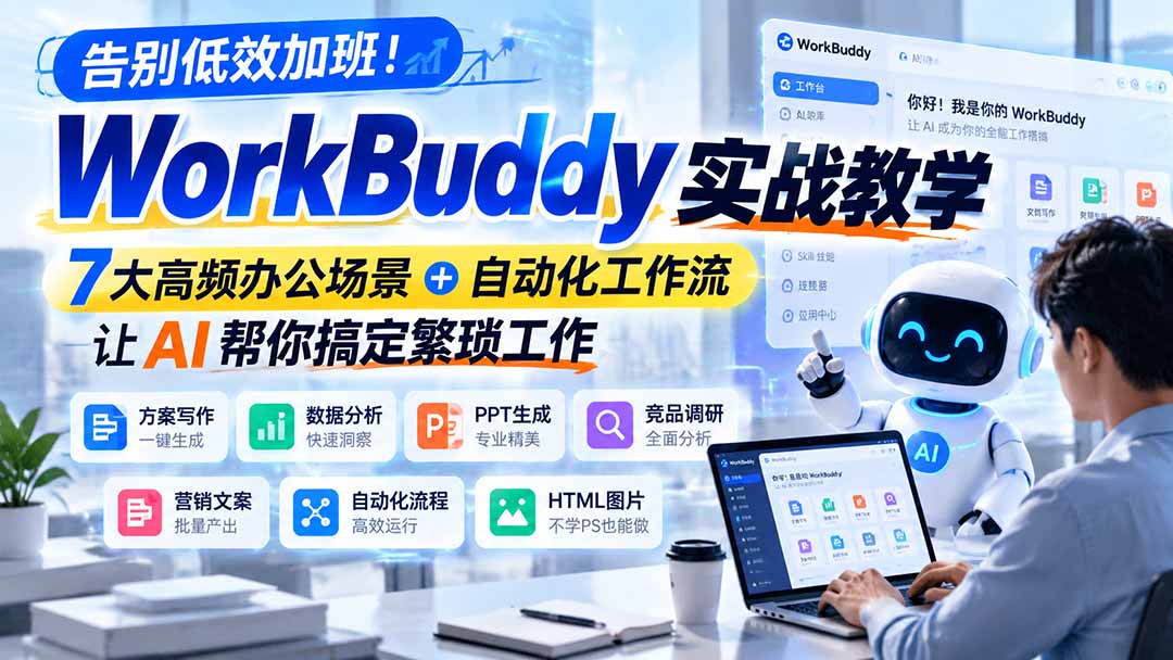 告别低效加班！WorkBuddy实战教学，7大高频办公场景＋自动化工作流，让AI帮你搞定繁琐工作-优优云创网