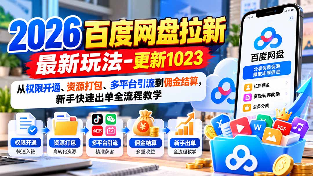 2026百度网盘拉新最新玩法-更新1023：从权限开通、资源打包、多平台引流到佣金结算，新手快速出单全流程教学-优优云创网