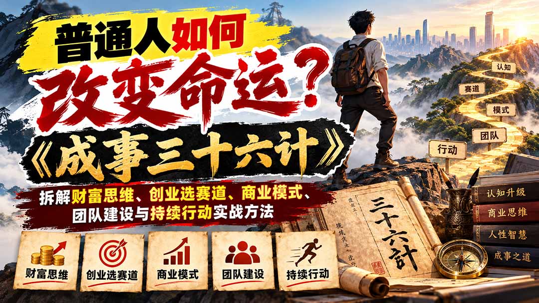 普通人如何改变命运？《成事三十六计》拆解财富思维、创业选赛道、商业模式、团队建设与持续行动实战方法-优优云创网