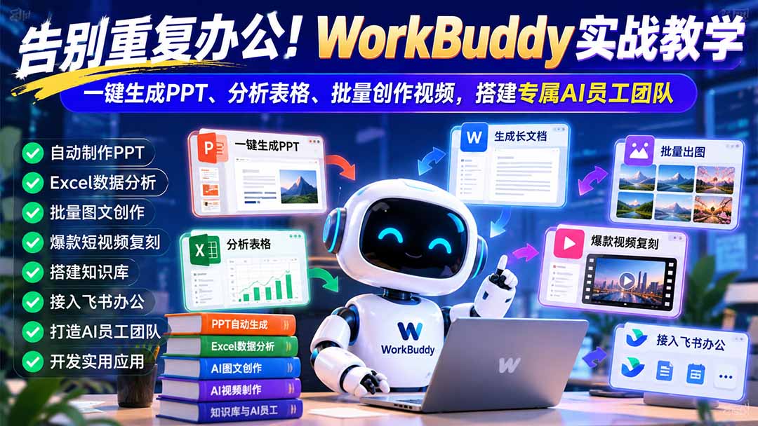 告别重复办公!WorkBuddy实战教学:一键生成PPT、分析表格、批量创作视频,搭建专属AI员工团队-优优云创网