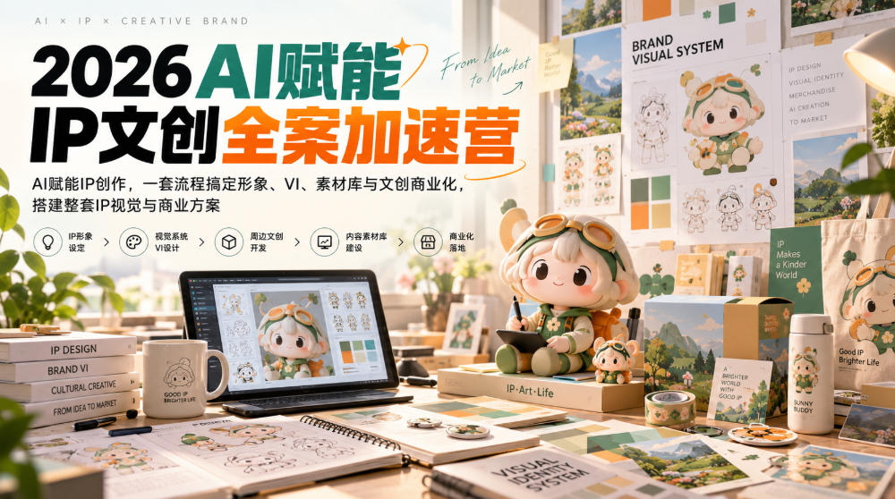 2026AI赋能ip文创全案加速营,AI赋能IP创作,一套流程搞定形象、VI、素材库与文创商业化,搭建整套IP视觉与商业方案-优优云创网