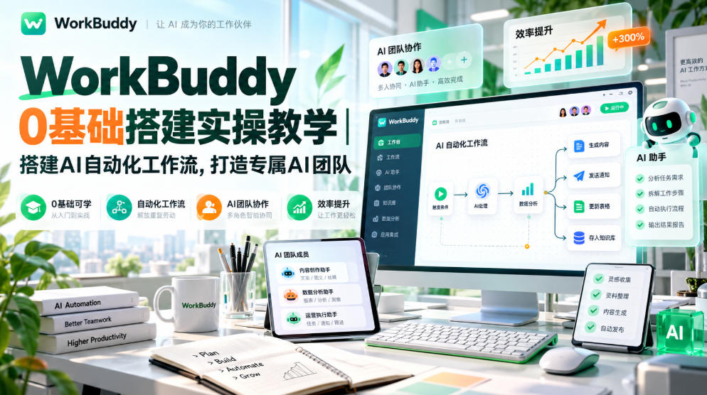 WorkBuddy 0基础搭建实操教学|搭建AI自动化工作流,打造专属AI团队-优优云创网