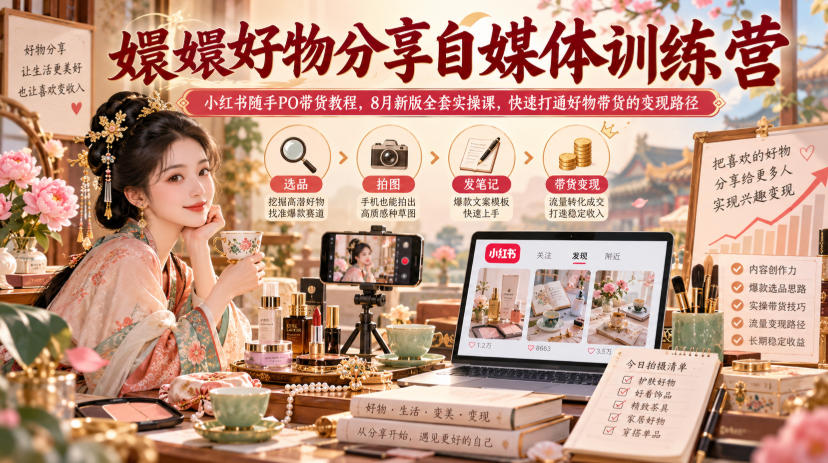嬛嬛好物分享自媒体训练营｜小红书随手PO带货教程，8月新版全套实操课，快速打通好物带货的变现路径-优优云创网