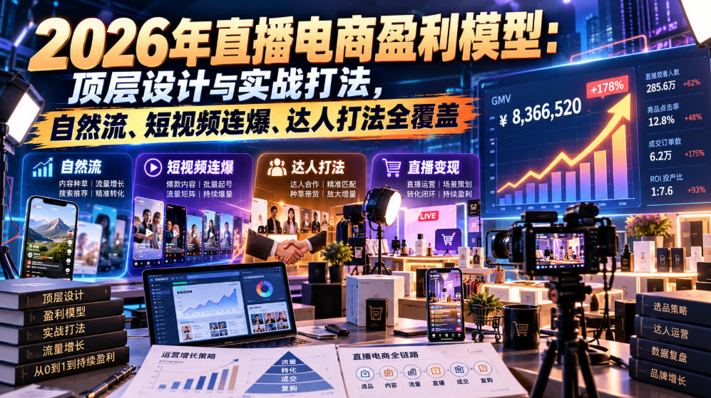 2026年直播电商盈利模型：顶层设计与实战打法，自然流、短视频连爆、达人打法全覆盖-优优云创网