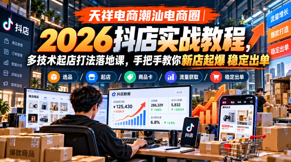 20261025232533484-407f76a8ba674530be0383133f0f4412 天祥电商潮汕电商圈|2026抖店实战教程,多技术起店打法落地课,手把手教你新店起爆稳定出单