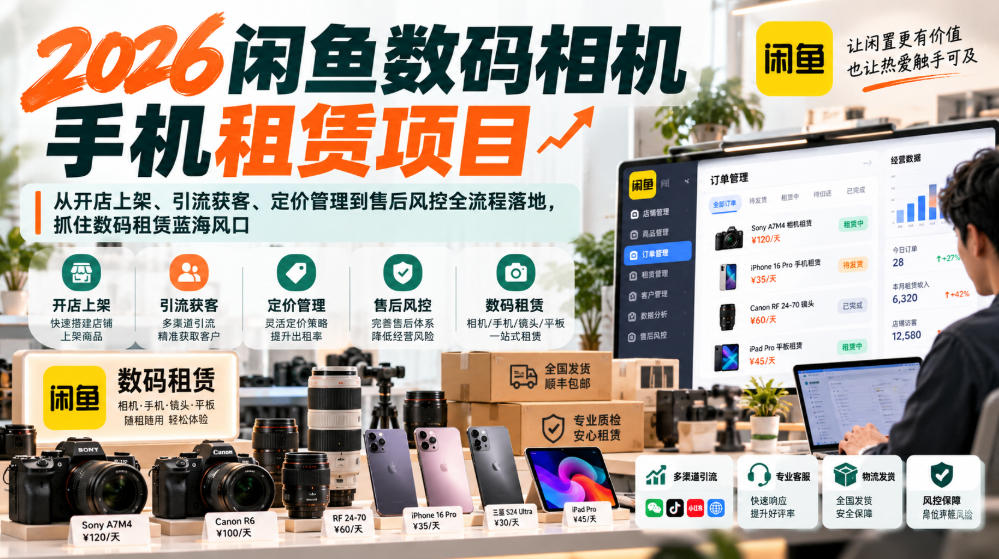 20261025232733228-7bcad53462b77553d92ec3219b778e78 2026闲鱼数码相机手机租赁项目,从开店上架、引流获客、定价管理到售后风控全流程落地,抓住数码租赁蓝海风口