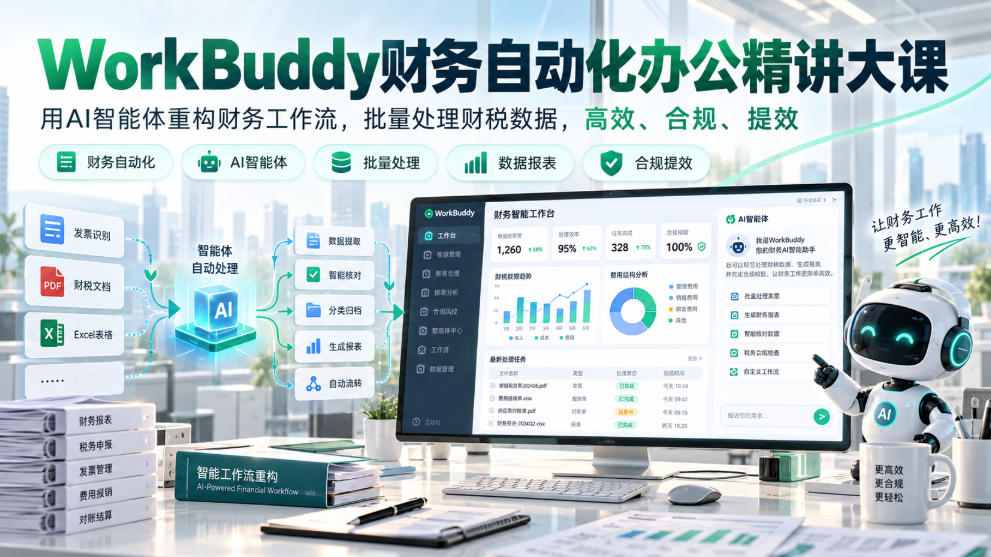 20261025233933700-8b4c08dbcedbe01c0e8466f2197eb641 WorkBuddy财务自动化办公精讲大课,用AI智能体重构财务工作流,批量处理财税数据,高效、合规、提效