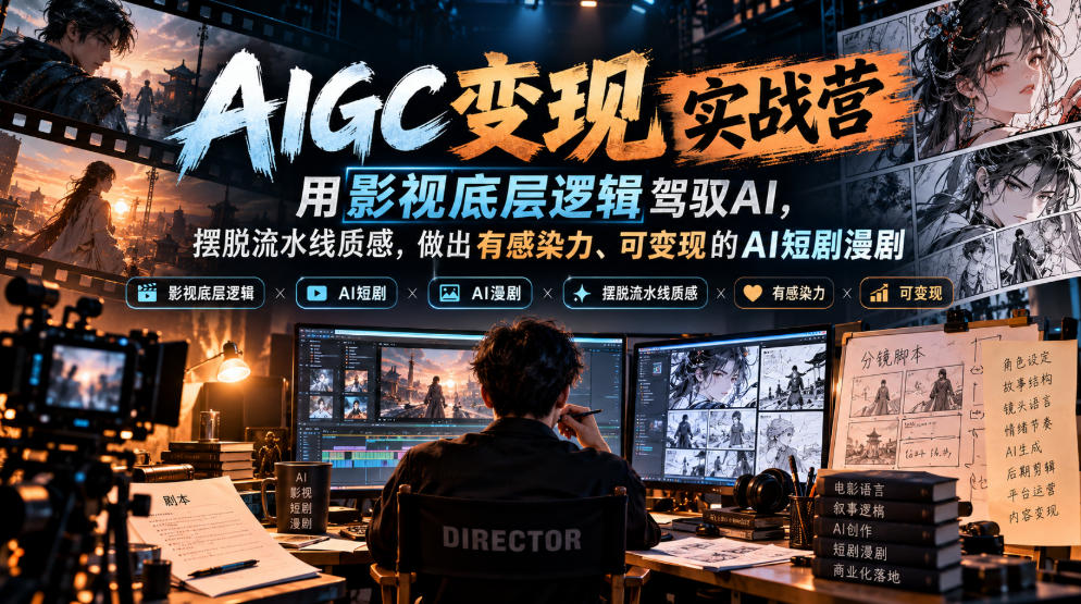 AIGC变现实战营，用影视底层逻辑驾驭AI，摆脱流水线质感，做出有感染力、可变现的AI短剧漫剧-优优云创网