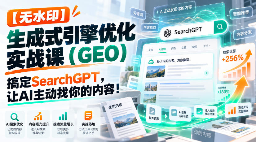 【无水印】生成式引擎优化(GEO)实战课：搞定SearchGPT，让AI主动找你的内容！【原创双语字幕】-优优云创网